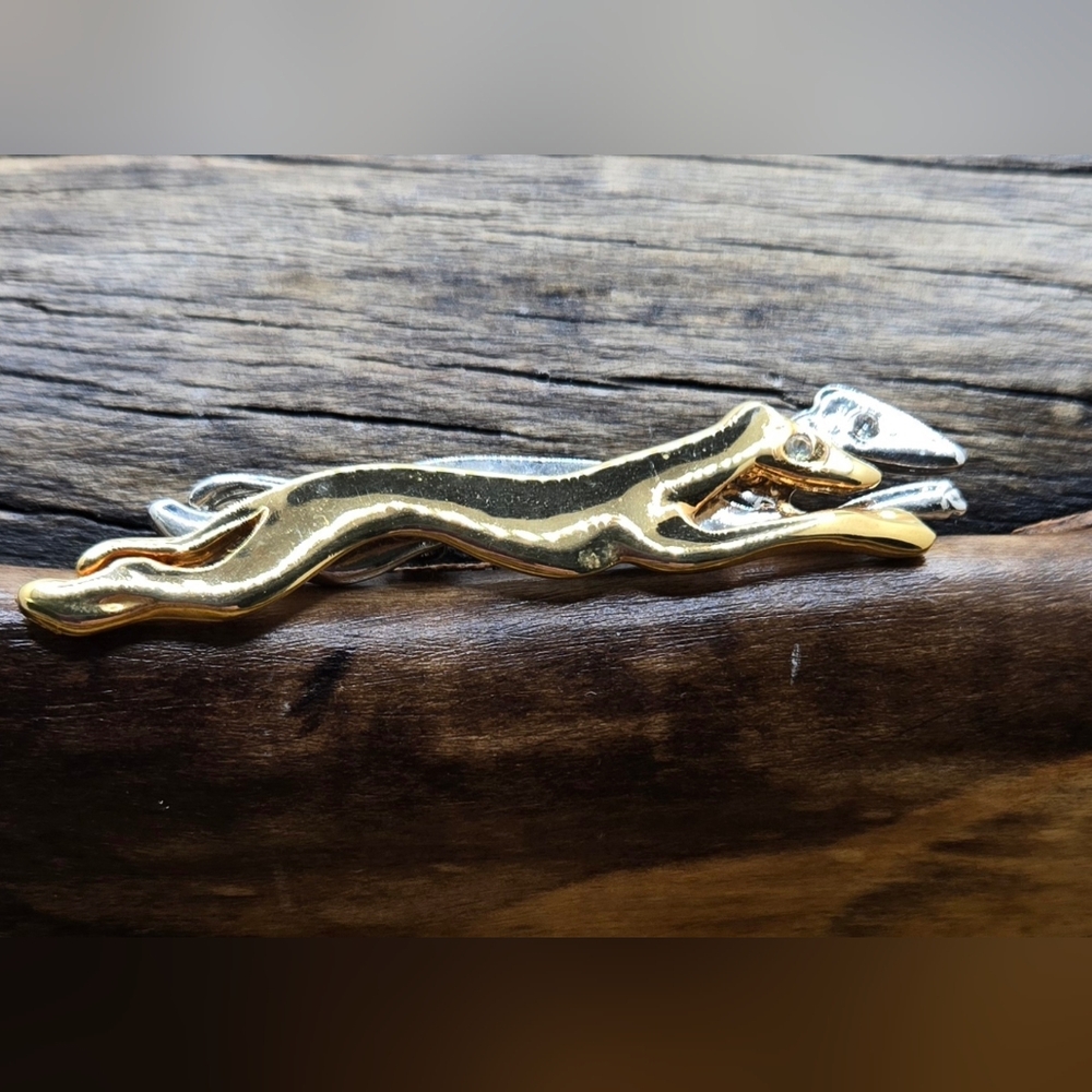 🐶 Racing Greyhounds Brooch Both Gold & Silver Tones Eye Crystals Vintage EUC